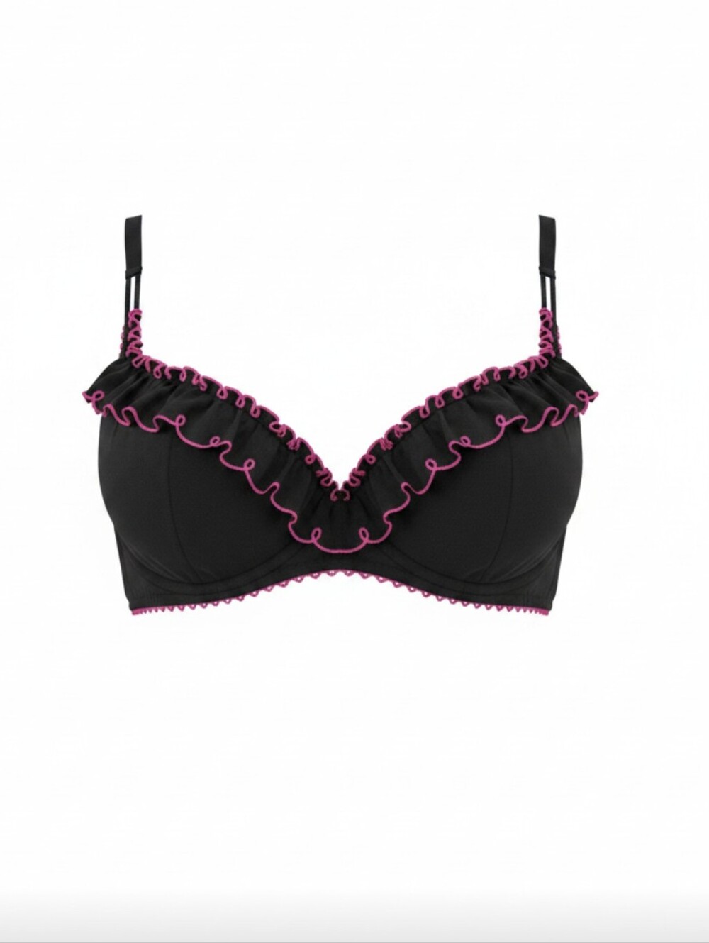Carol Maloney black/ pink ruffle sexy padded Feminine Coquette Girl sz 32D NWT